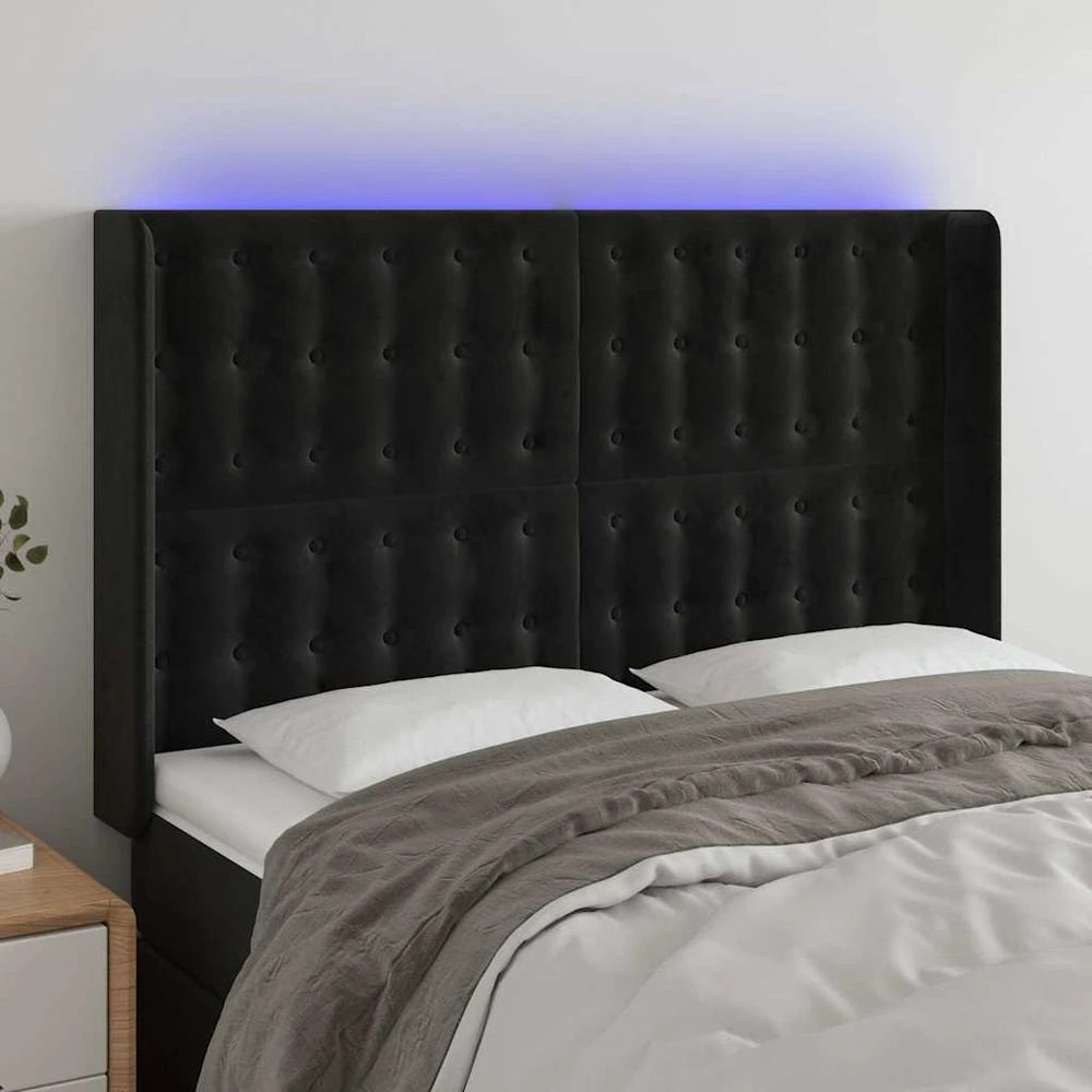 Galvūgalis su LED, juodos spalvos, 147x16x118/128cm, aksomas