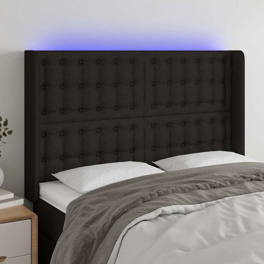 Galvūgalis su LED, juodos spalvos, 147x16x118/128cm, audinys
