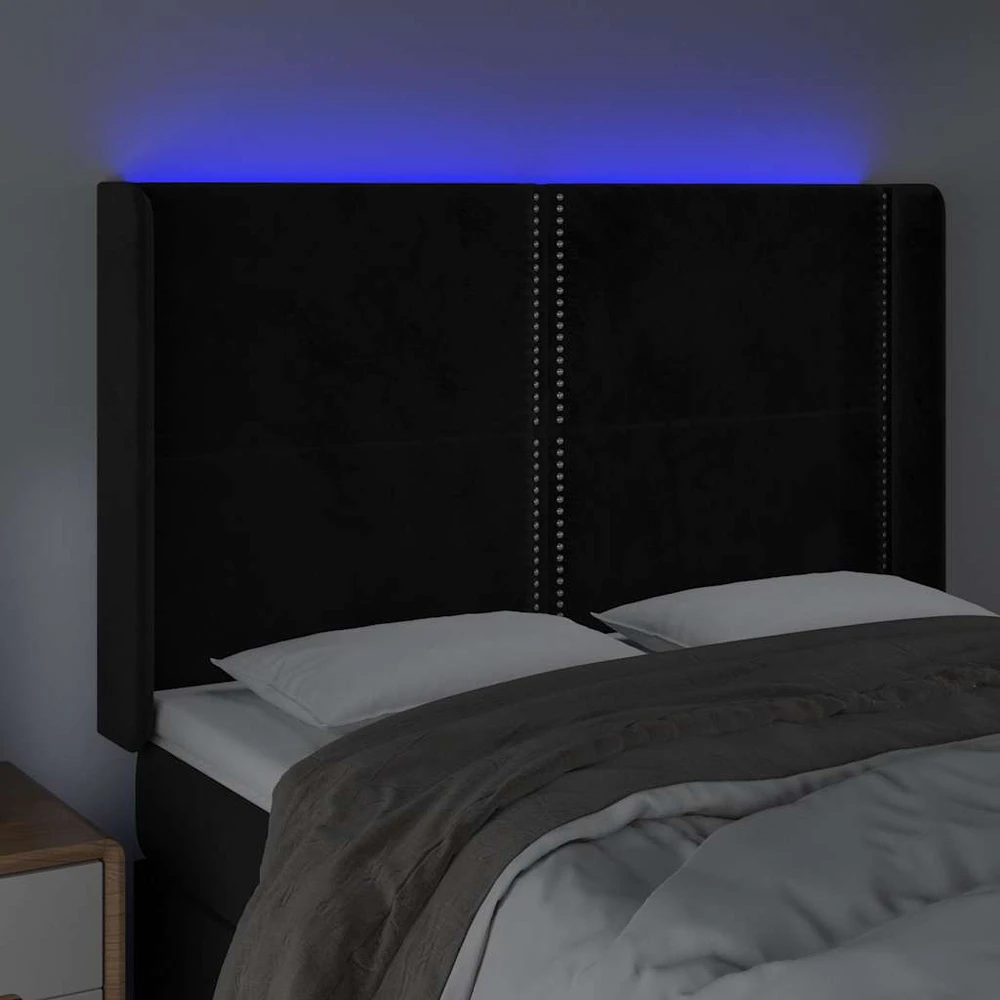 Galvūgalis su LED, juodos spalvos, 147x16x118/128cm, aksomas