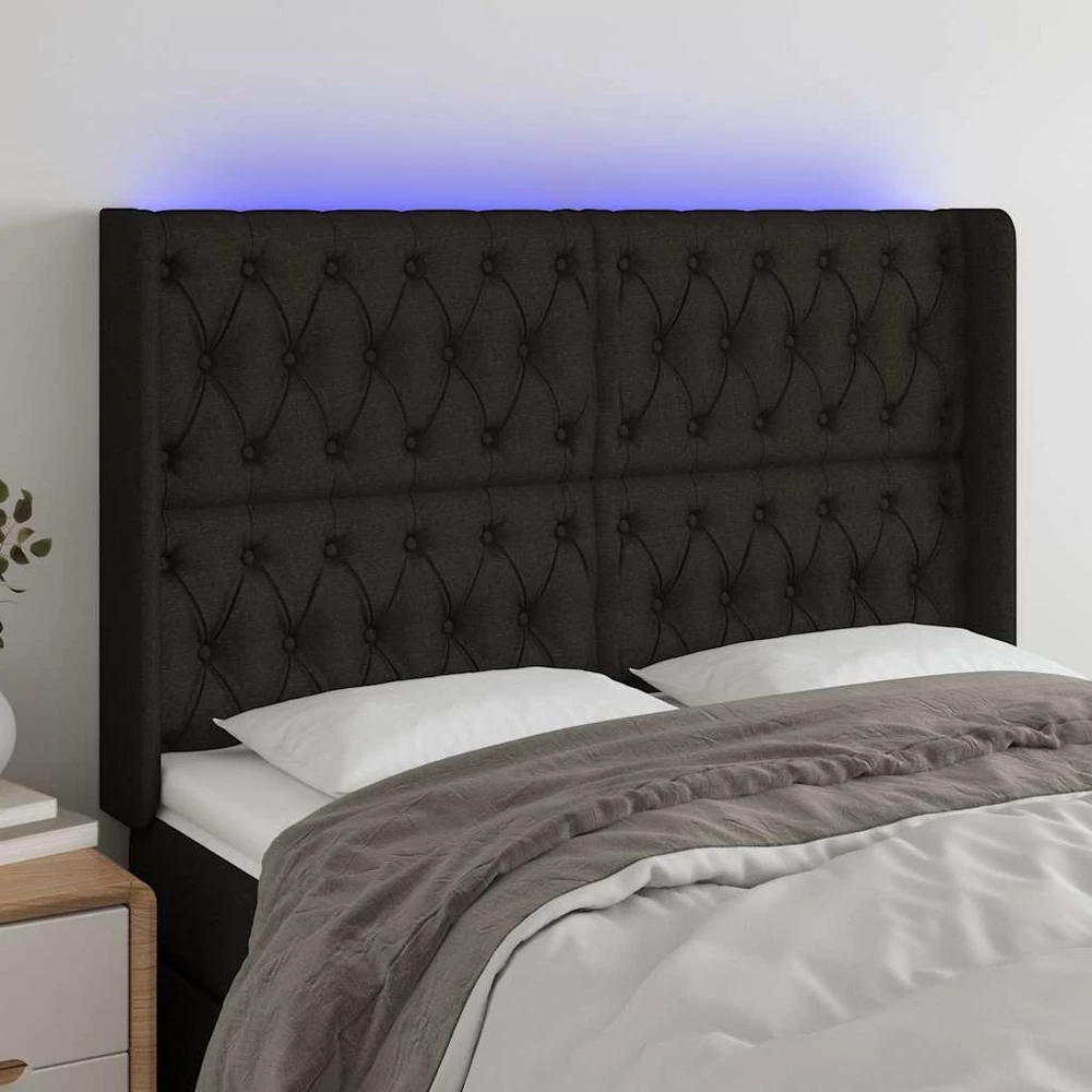 Galvūgalis su LED, juodos spalvos, 147x16x118/128cm, audinys