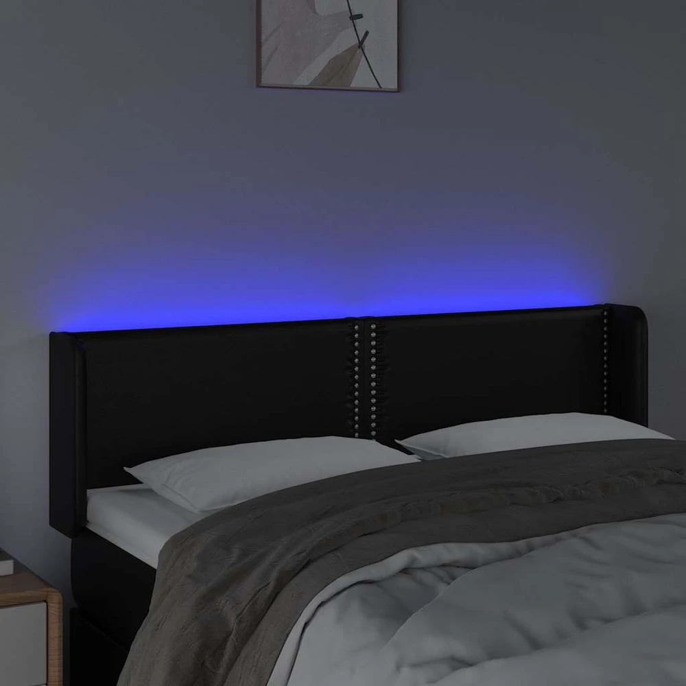 Galvūgalis su LED, juodos spalvos, 147x16x78/88cm, dirbtinė oda