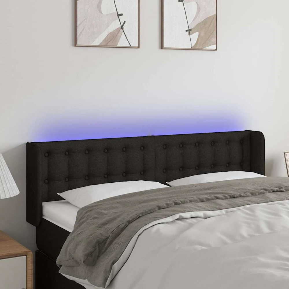 Galvūgalis su LED, juodos spalvos, 147x16x78/88cm, audinys