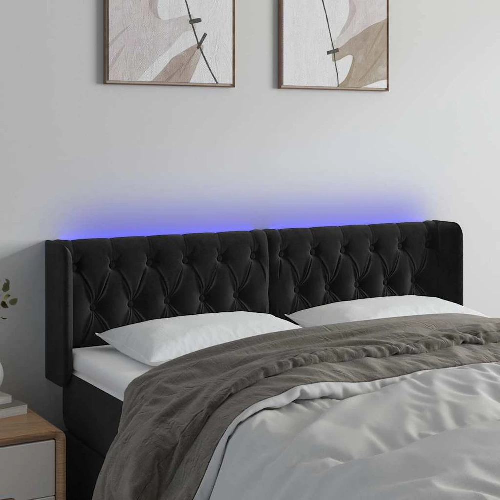 Galvūgalis su LED, juodos spalvos, 147x16x78/88cm, aksomas