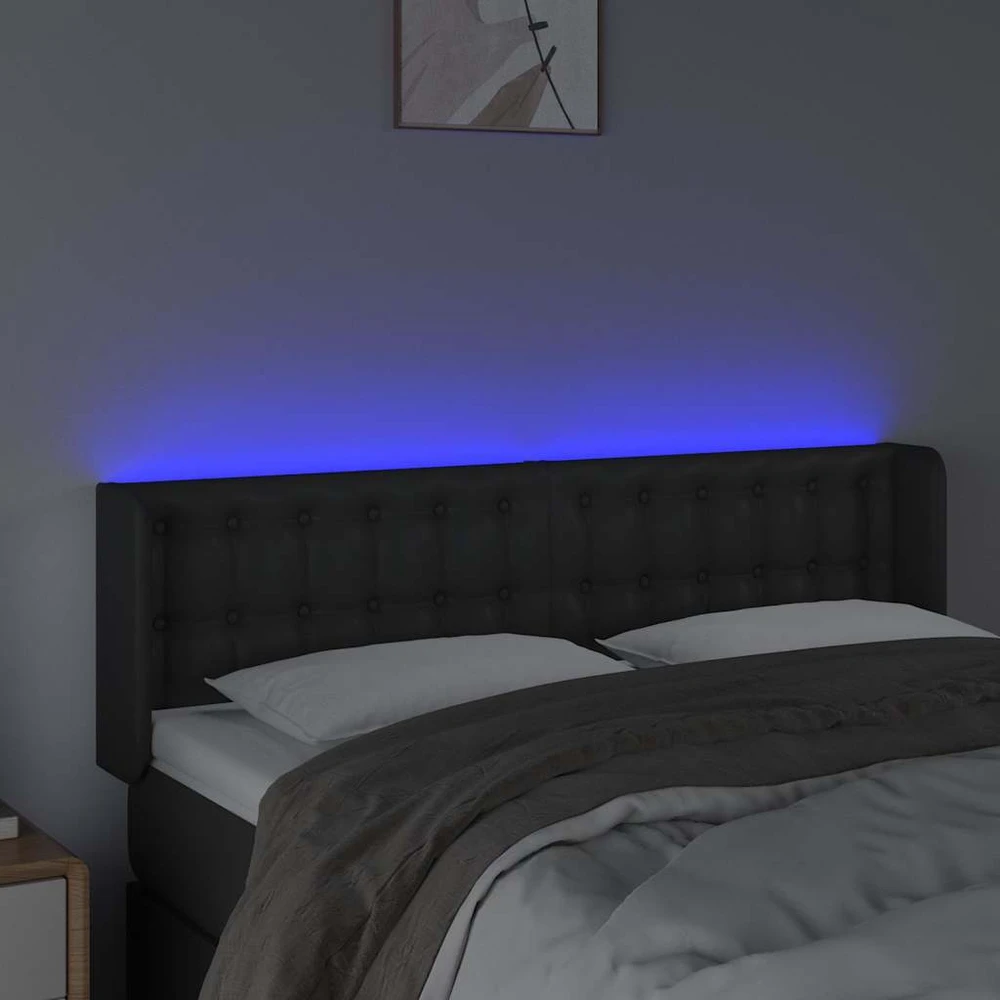 Galvūgalis su LED, juodos spalvos, 147x16x78/88cm, dirbtinė oda