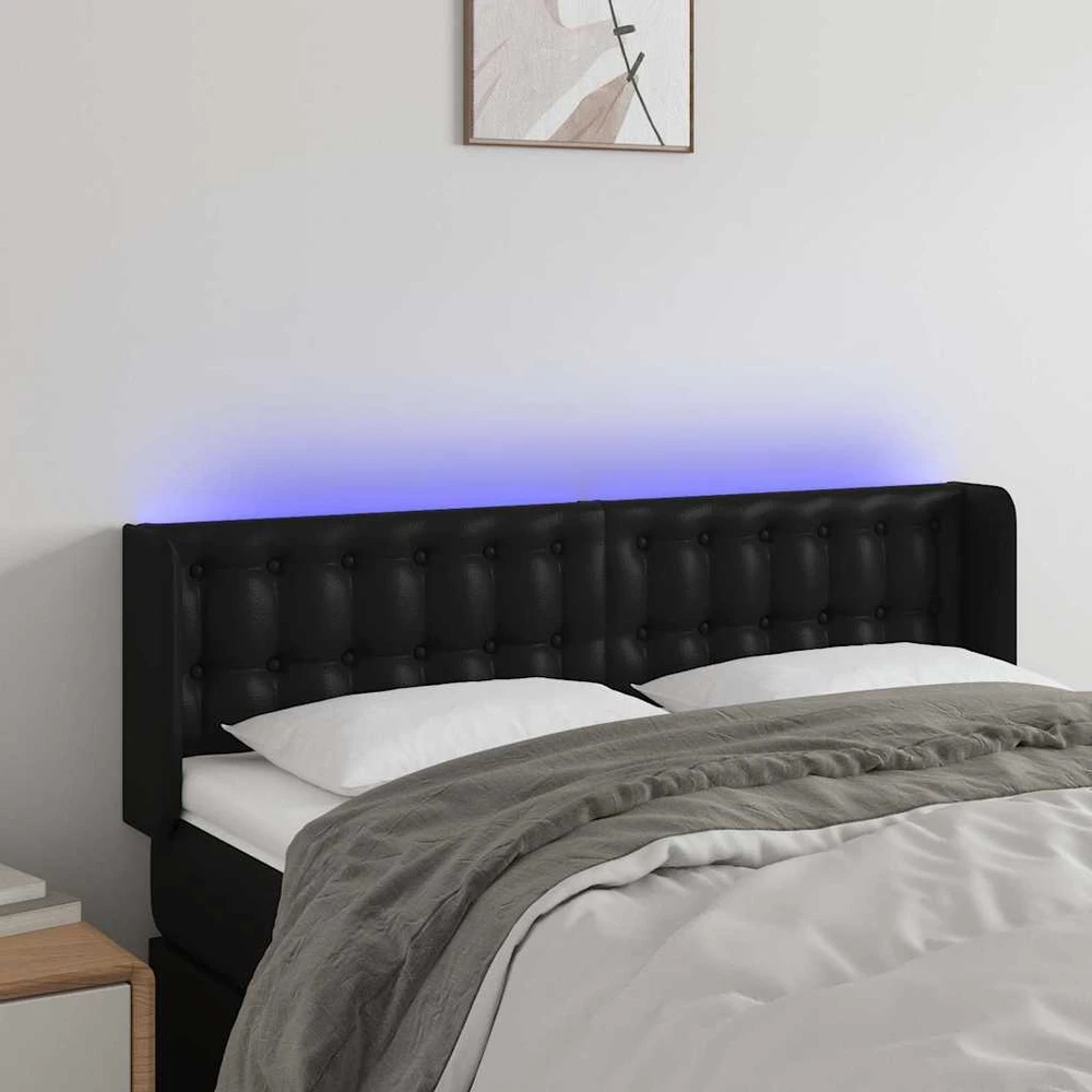Galvūgalis su LED, juodos spalvos, 147x16x78/88cm, dirbtinė oda