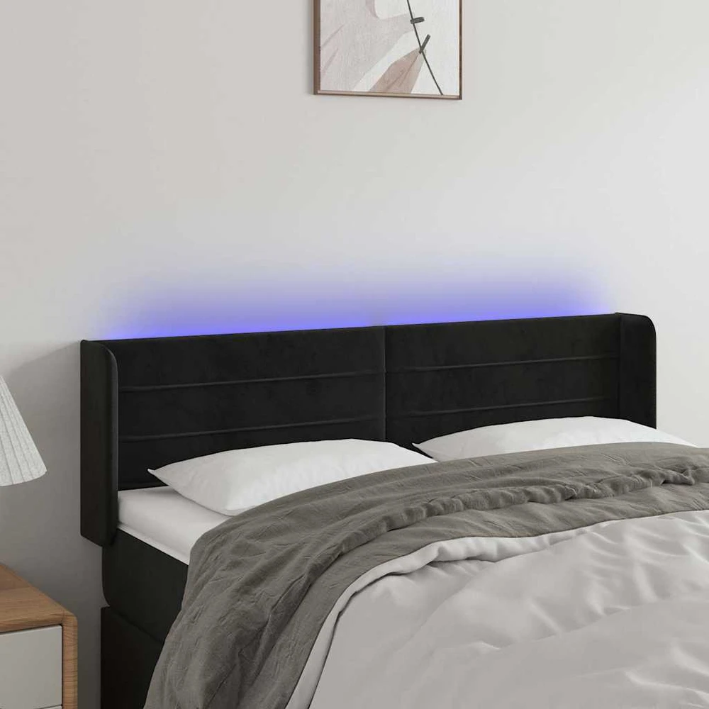 Galvūgalis su LED, juodos spalvos, 147x16x78/88cm, aksomas
