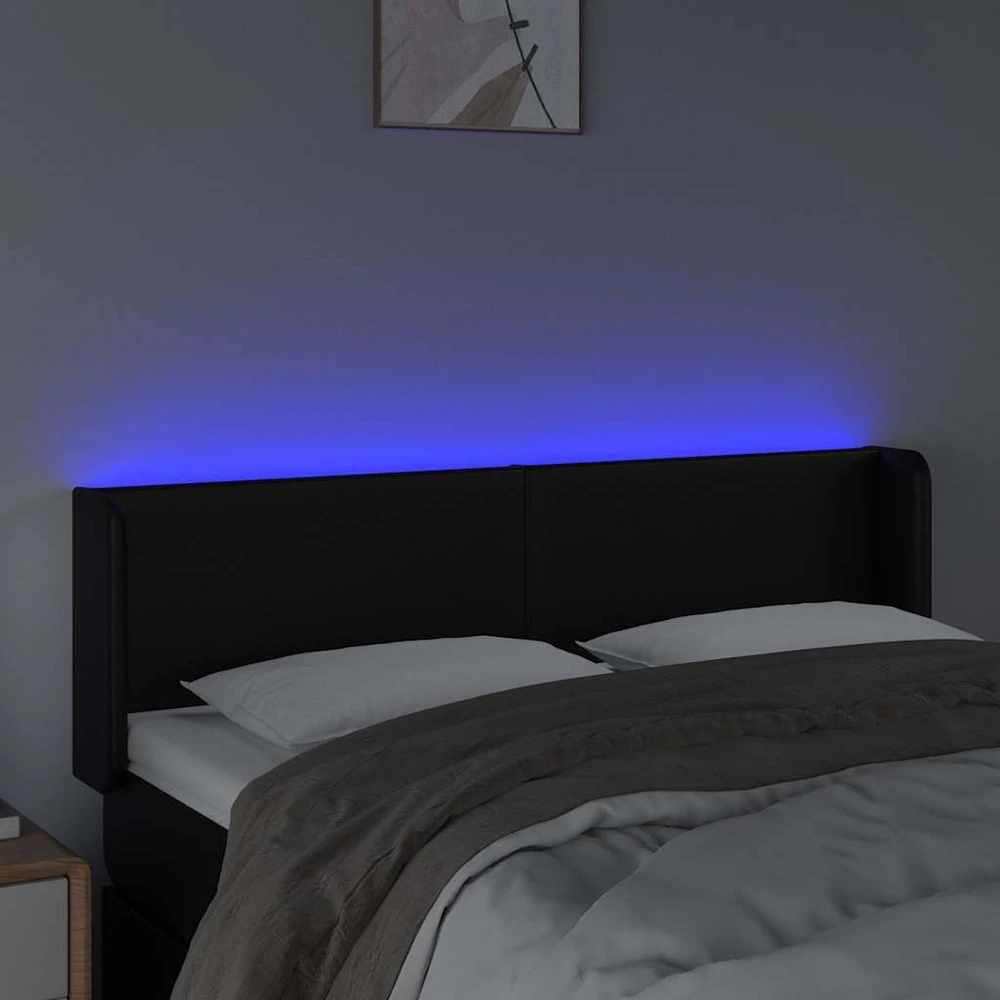 Galvūgalis su LED, juodos spalvos, 147x16x78/88cm, dirbtinė oda
