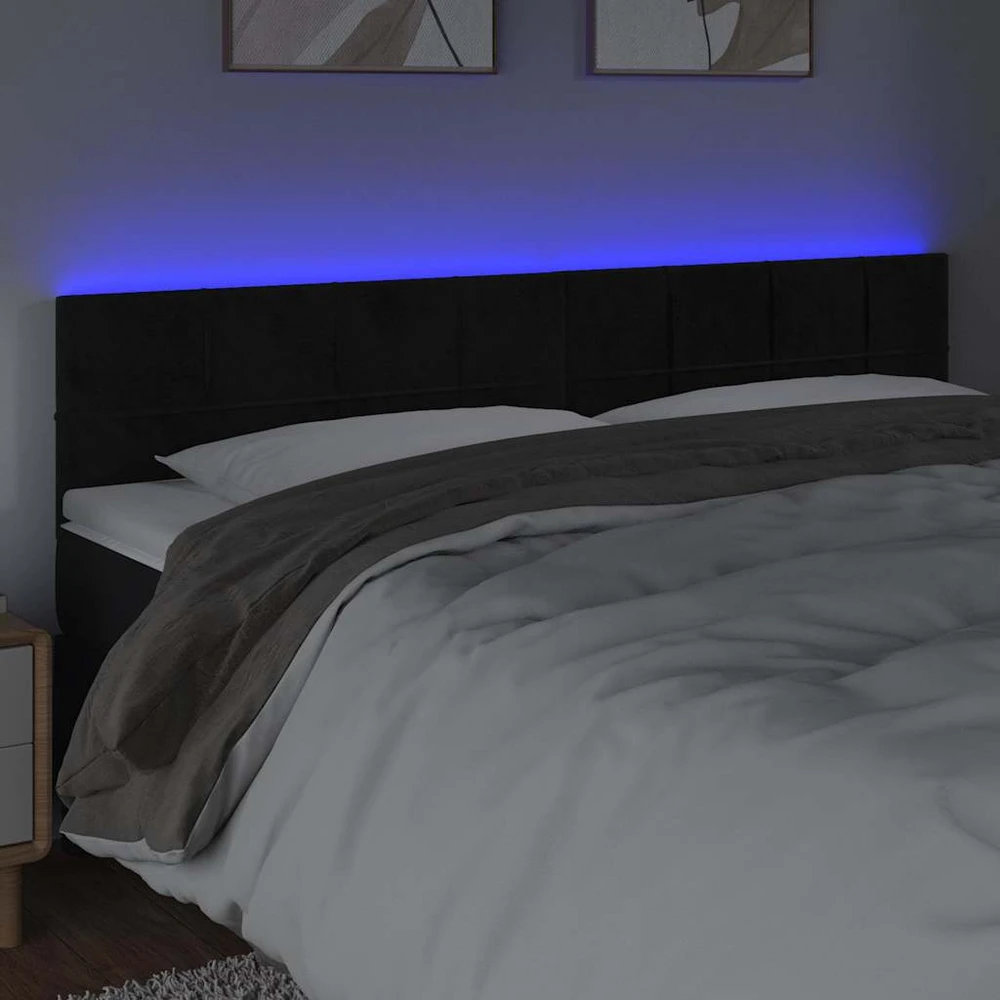 Galvūgalis su LED, juodos spalvos, 160x5x78/88cm, aksomas