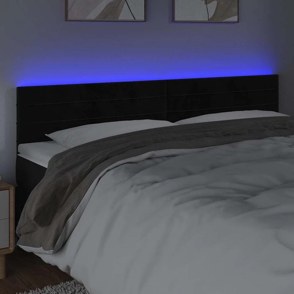 Galvūgalis su LED, juodos spalvos, 160x5x78/88cm, aksomas