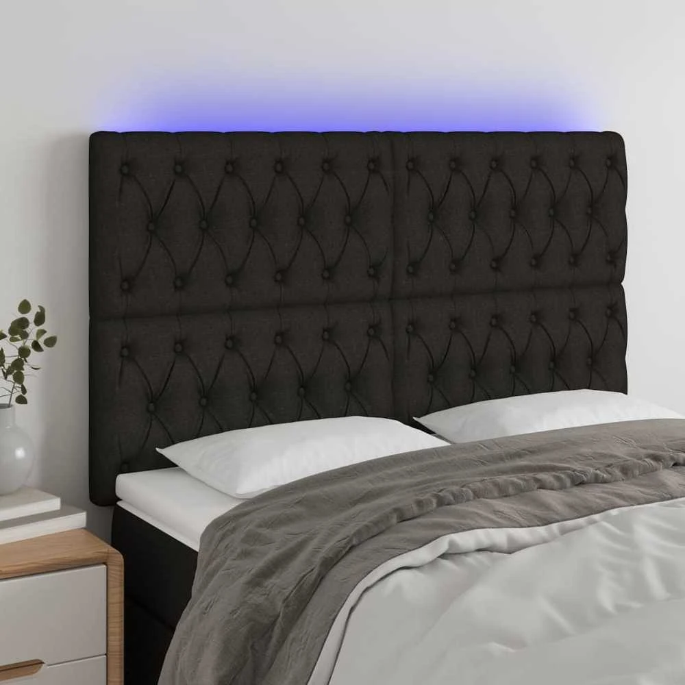 Galvūgalis su LED, juodos spalvos, 160x7x118/128cm, audinys