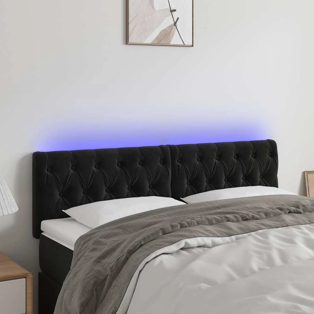 Galvūgalis su LED, juodos spalvos, 160x7x78/88cm, aksomas