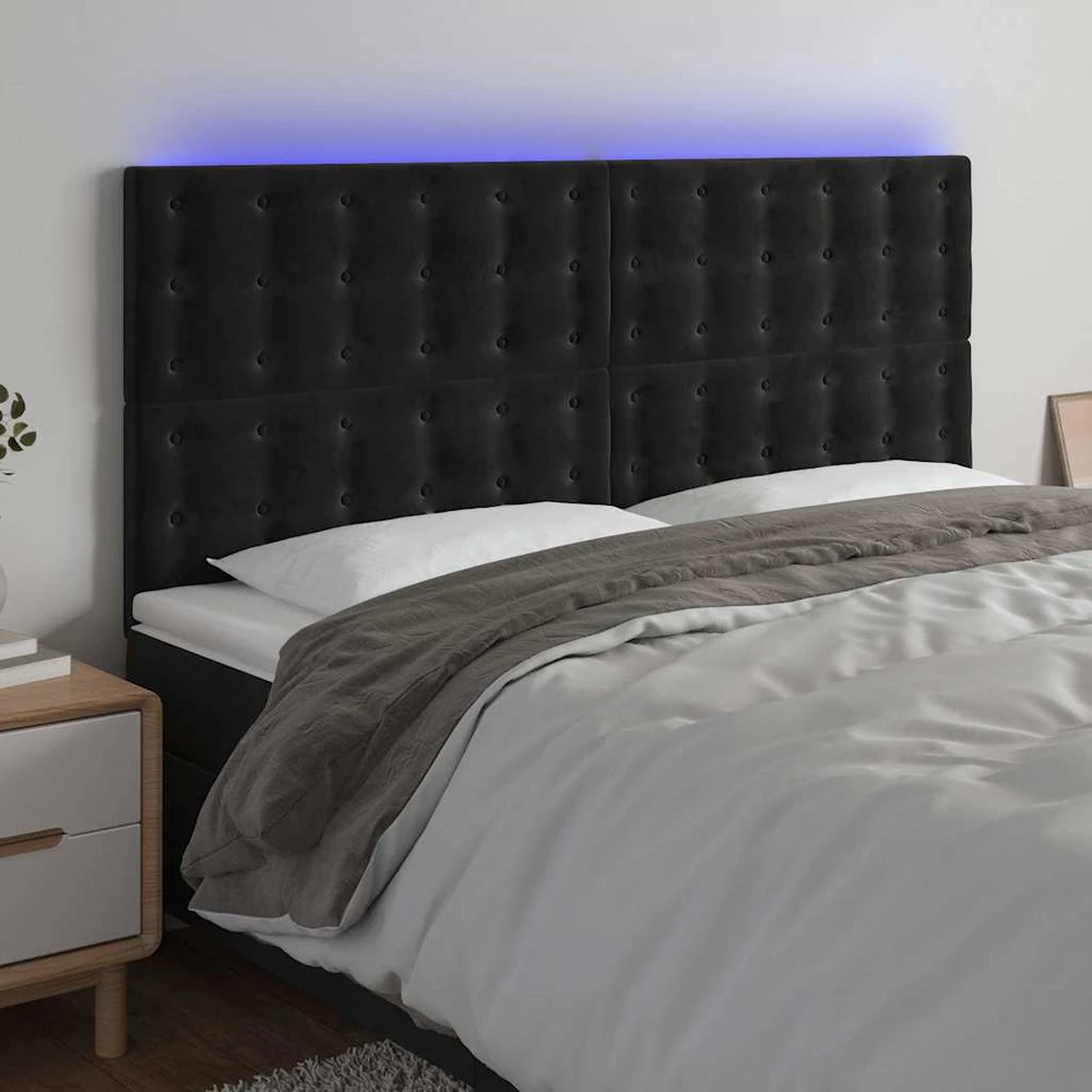 Galvūgalis su LED, juodos spalvos, 180x5x118/128cm, aksomas