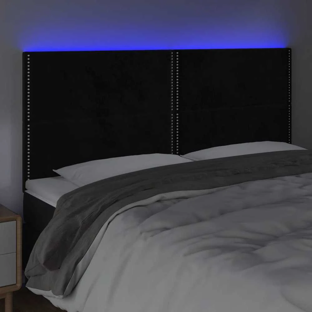 Galvūgalis su LED, juodos spalvos, 180x5x118/128cm, aksomas