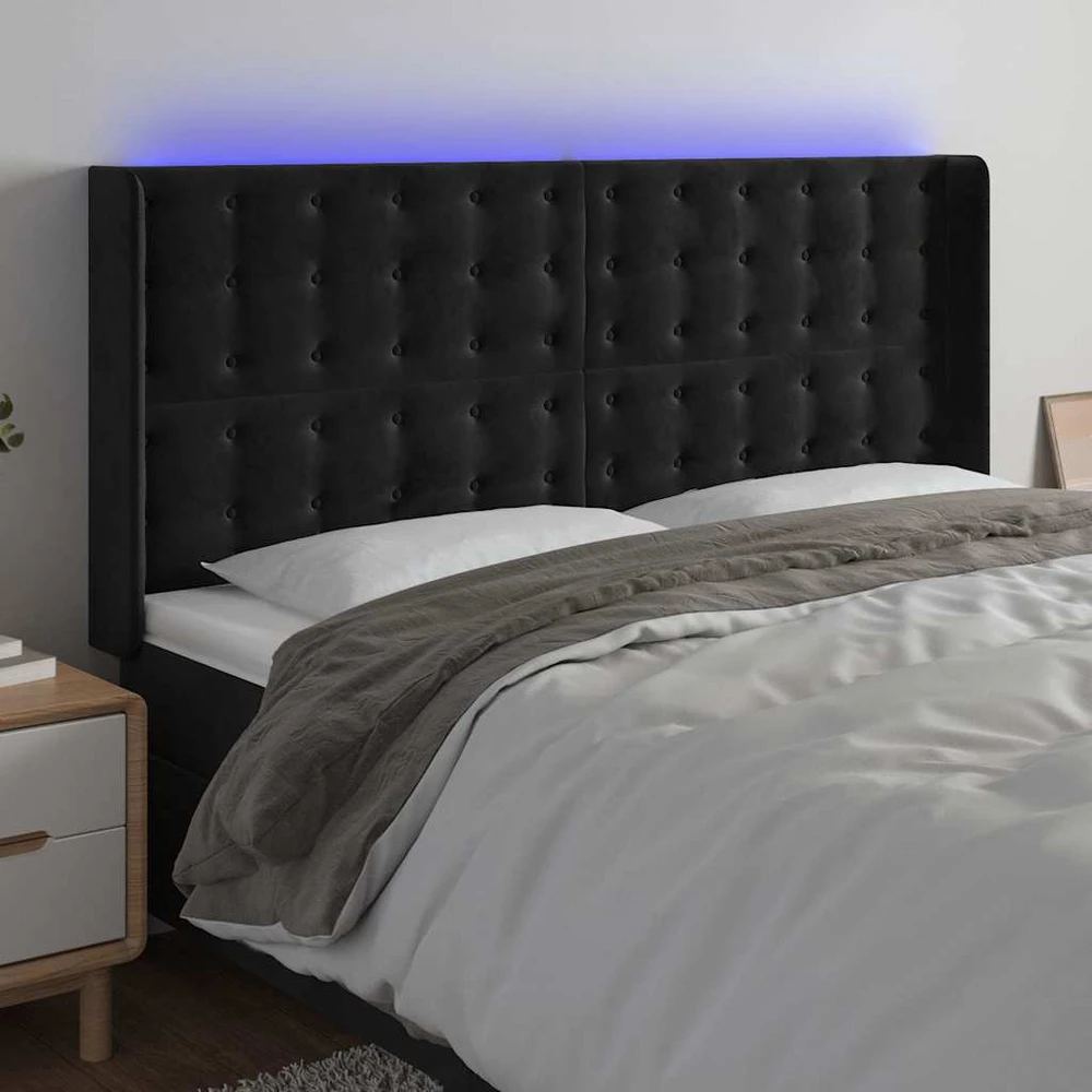Galvūgalis su LED, juodos spalvos, 183x16x118/128cm, aksomas
