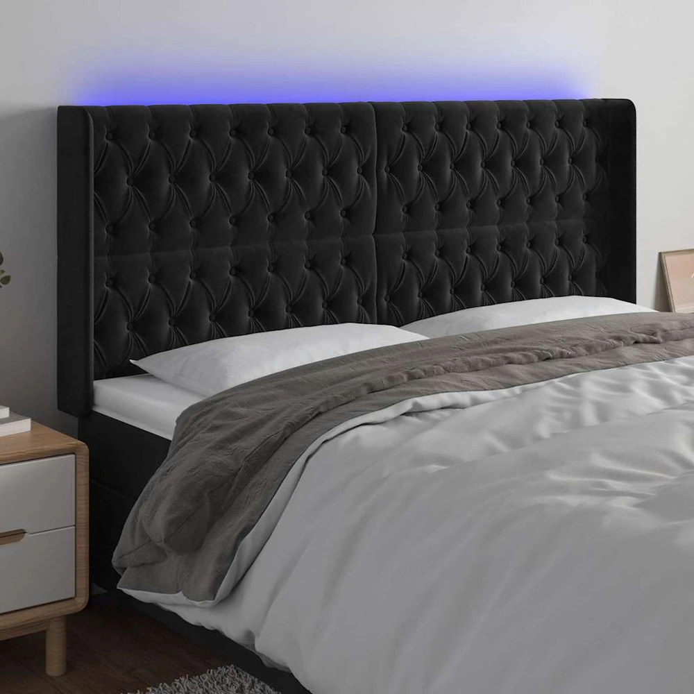 Galvūgalis su LED, juodos spalvos, 183x16x118/128cm, aksomas
