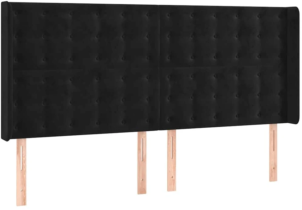 Galvūgalis su LED, juodos spalvos, 183x16x118/128cm, aksomas