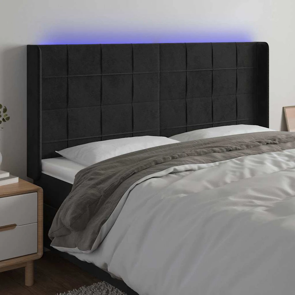Galvūgalis su LED, juodos spalvos, 183x16x118/128cm, aksomas