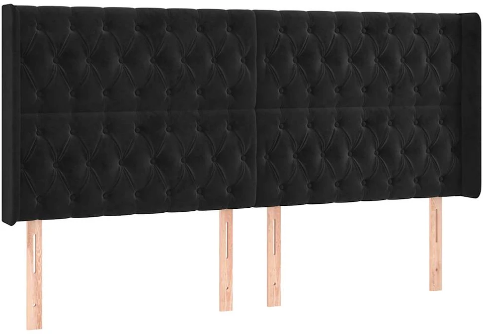 Galvūgalis su LED, juodos spalvos, 183x16x118/128cm, aksomas