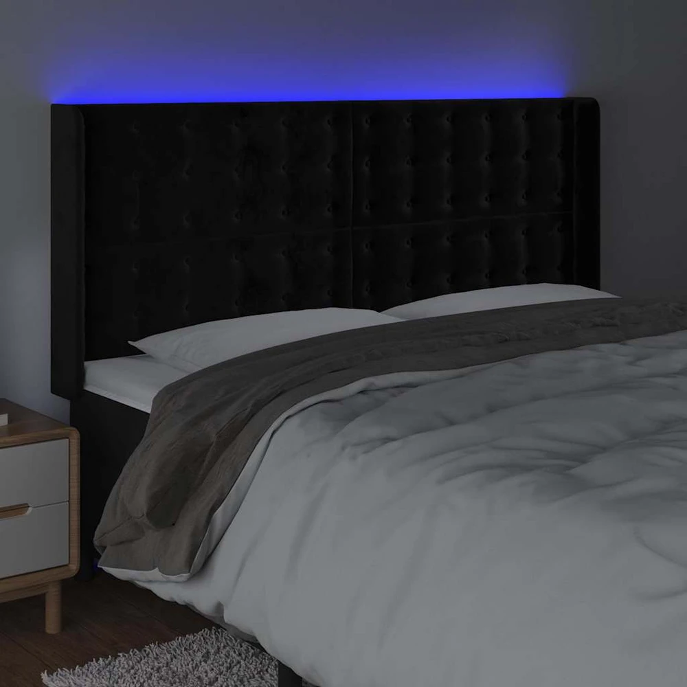 Galvūgalis su LED, juodos spalvos, 183x16x118/128cm, aksomas