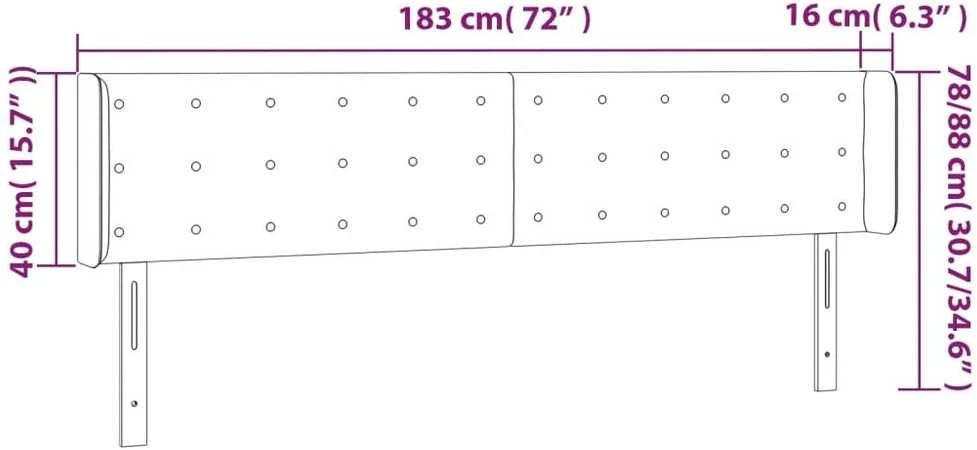 Galvūgalis su LED, juodos spalvos, 183x16x78/88cm, aksomas