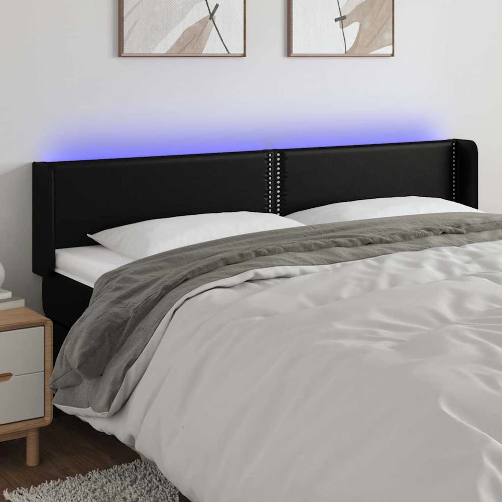 Galvūgalis su LED, juodos spalvos, 183x16x78/88cm, dirbtinė oda