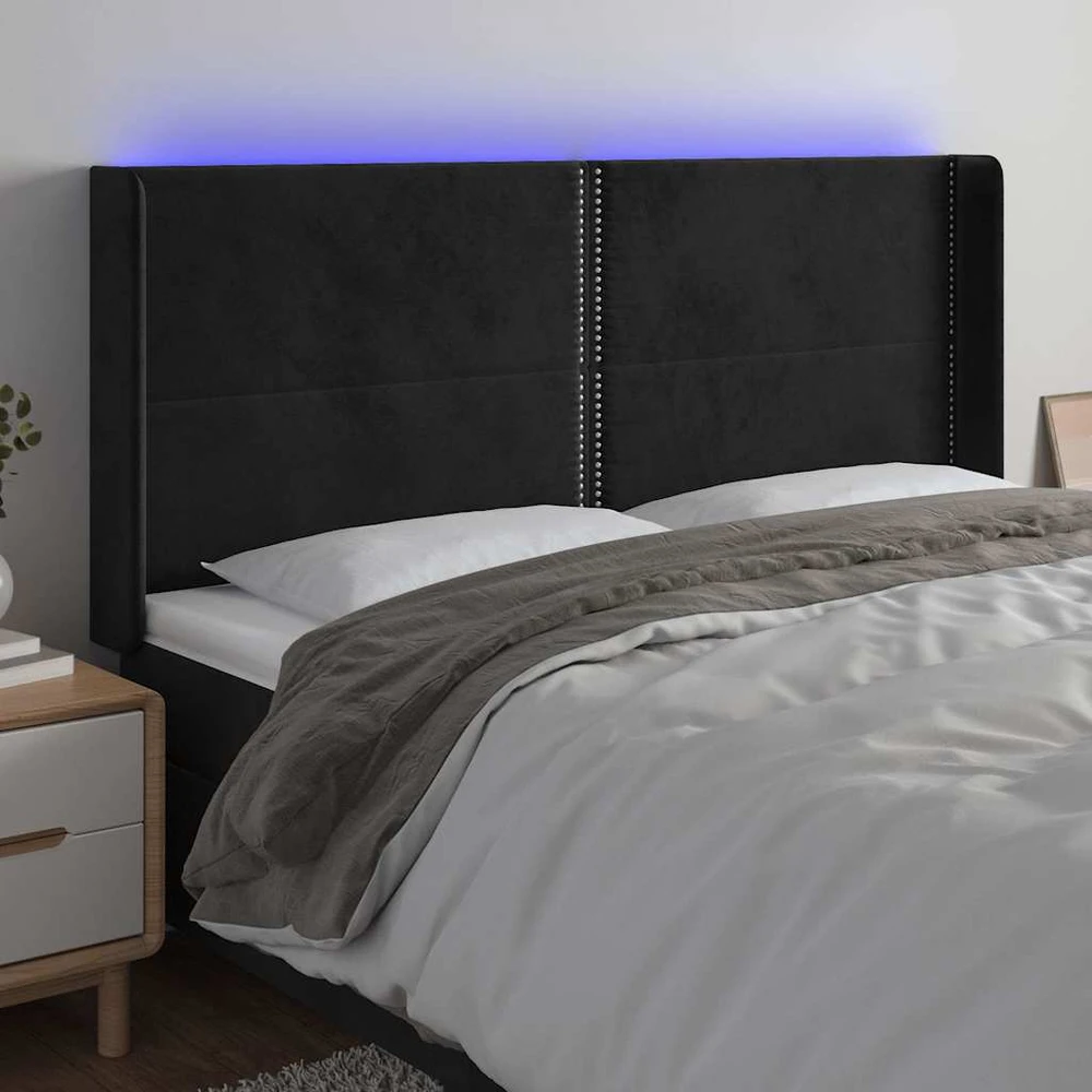 Galvūgalis su LED, juodos spalvos, 203x16x118/128cm, aksomas