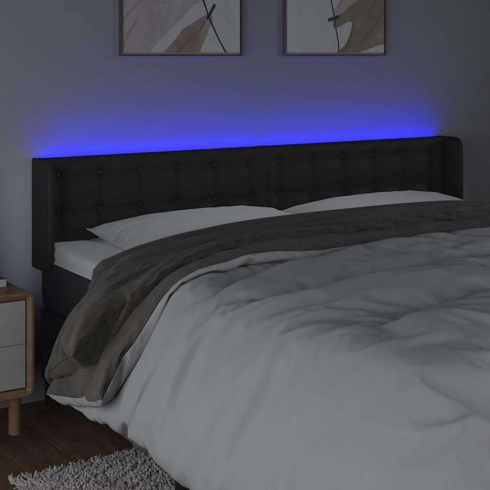 Galvūgalis su LED, juodos spalvos, 203x16x78/88cm, dirbtinė oda