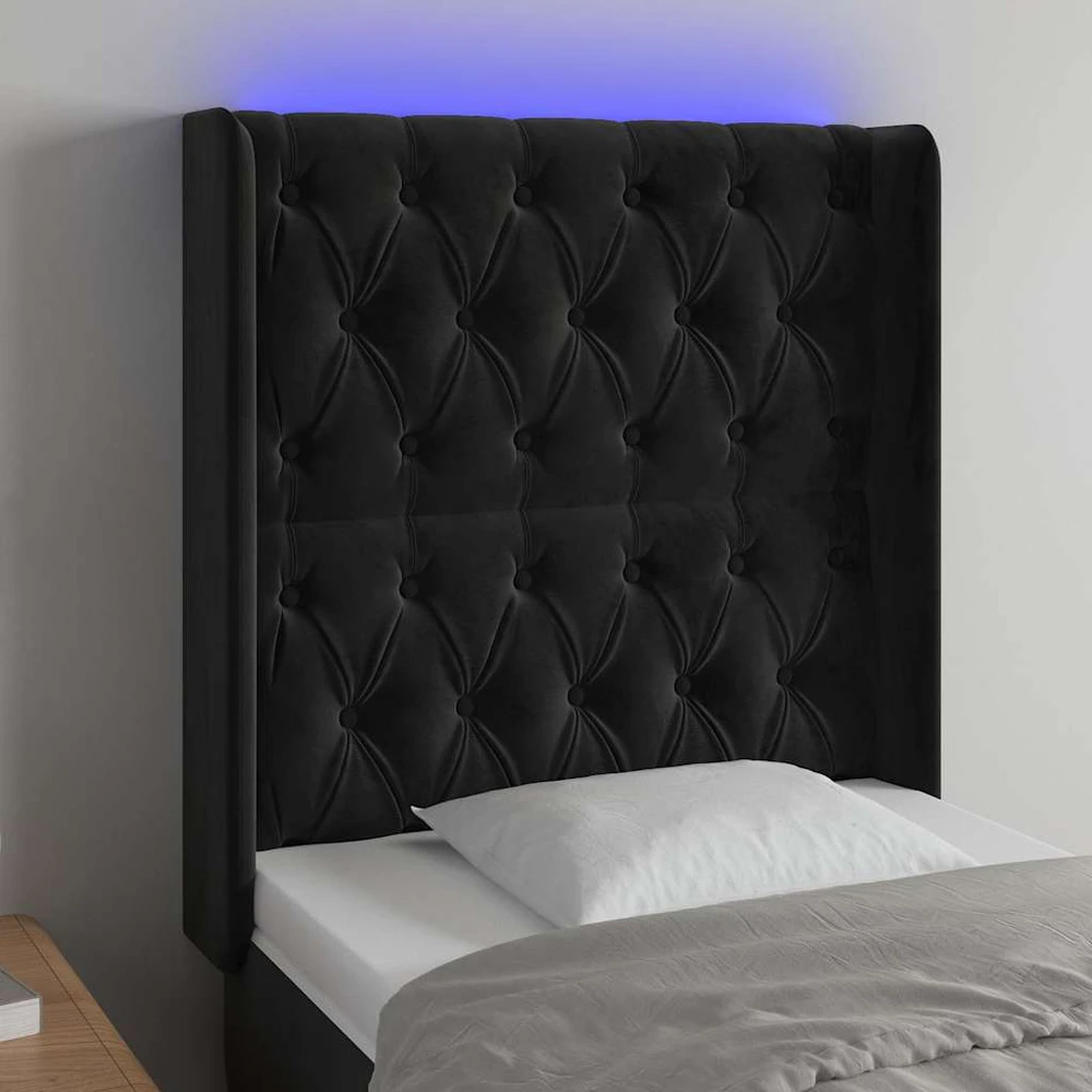 Galvūgalis su LED, juodos spalvos, 83x16x118/128cm, aksomas