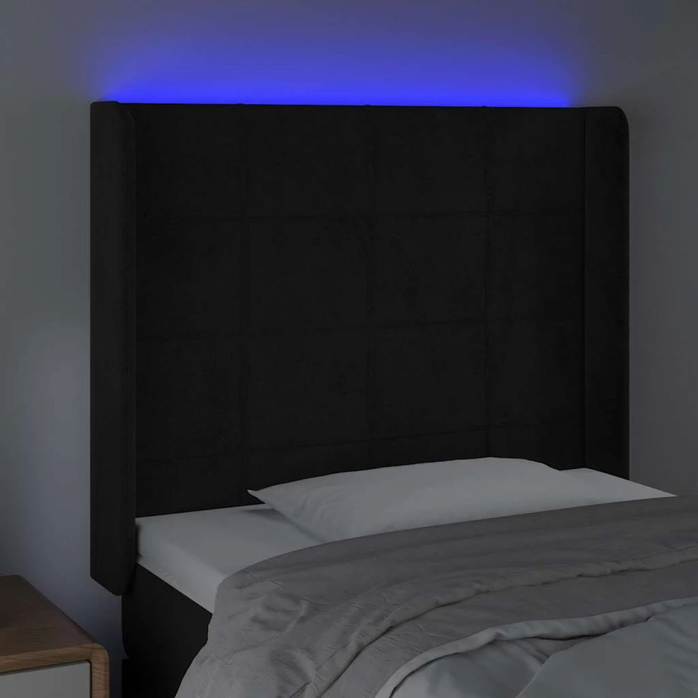 Galvūgalis su LED, juodos spalvos, 83x16x118/128cm, aksomas