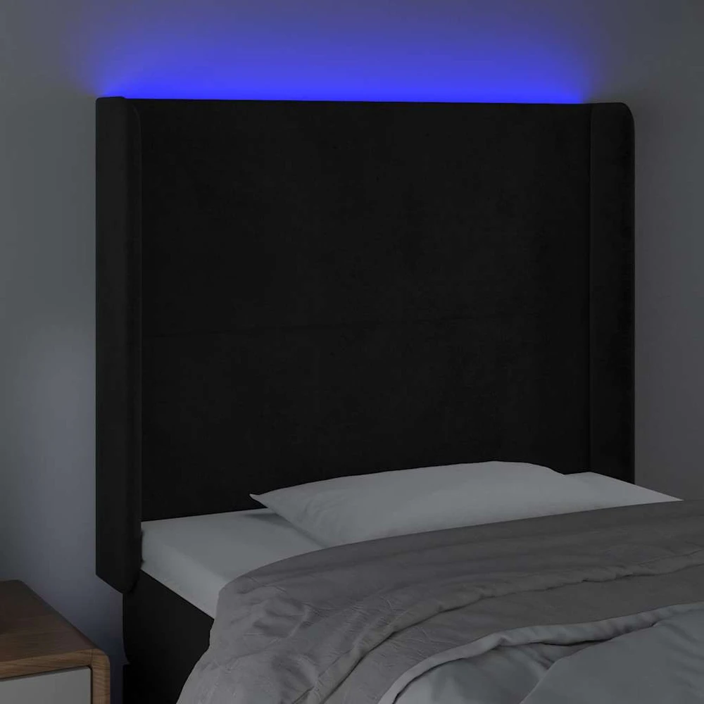 Galvūgalis su LED, juodos spalvos, 83x16x118/128cm, aksomas