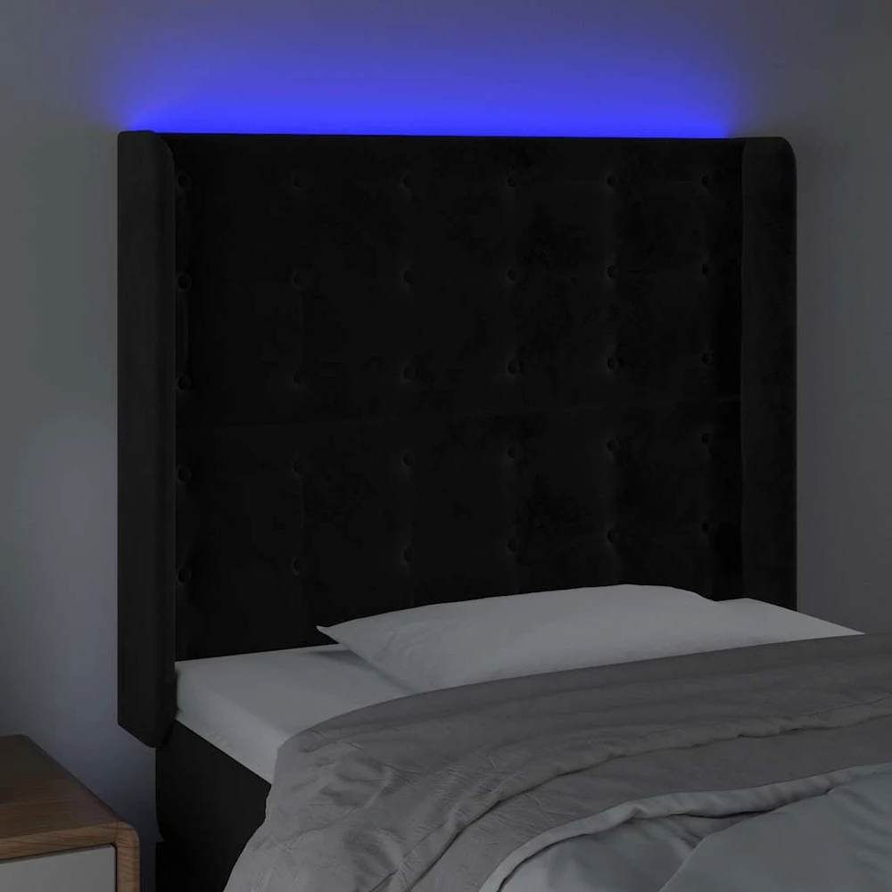 Galvūgalis su LED, juodos spalvos, 83x16x118/128cm, aksomas