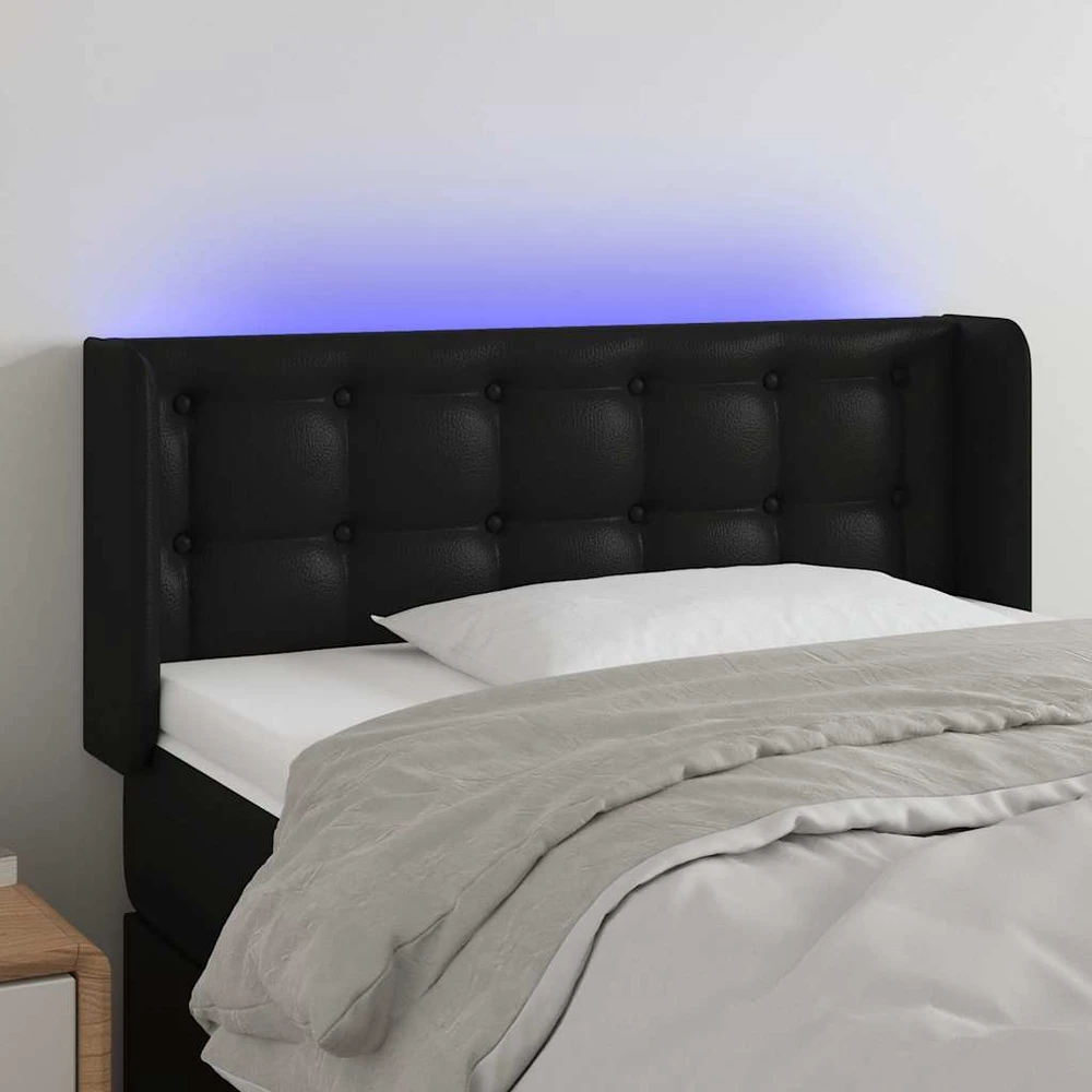 Galvūgalis su LED, juodos spalvos, 83x16x78/88cm, dirbtinė oda