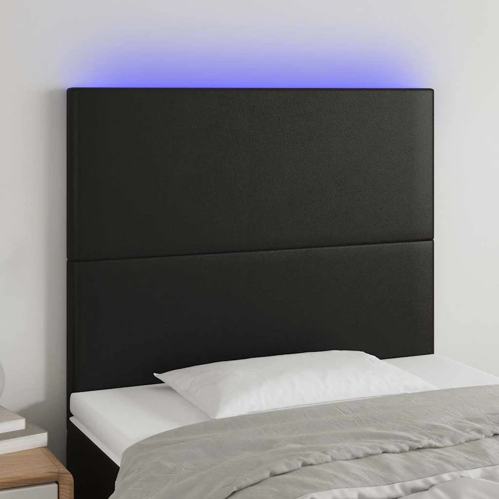 Galvūgalis su LED, juodos spalvos, 90x5x118/128cm, dirbtinė oda
