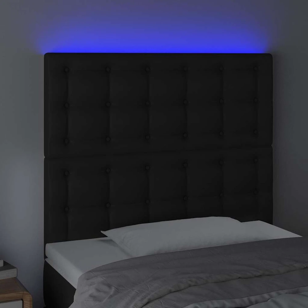Galvūgalis su LED, juodos spalvos, 90x5x118/128cm, dirbtinė oda