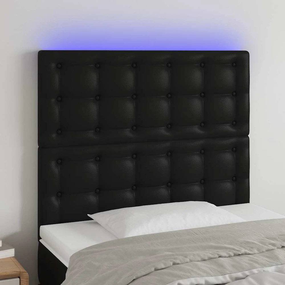 Galvūgalis su LED, juodos spalvos, 90x5x118/128cm, dirbtinė oda