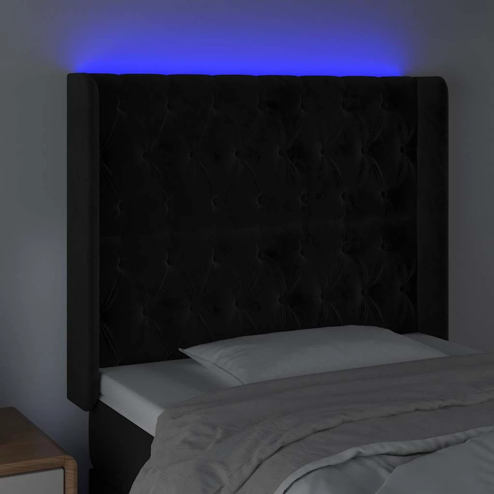 Galvūgalis su LED, juodos spalvos, 93x16x118/128cm, aksomas