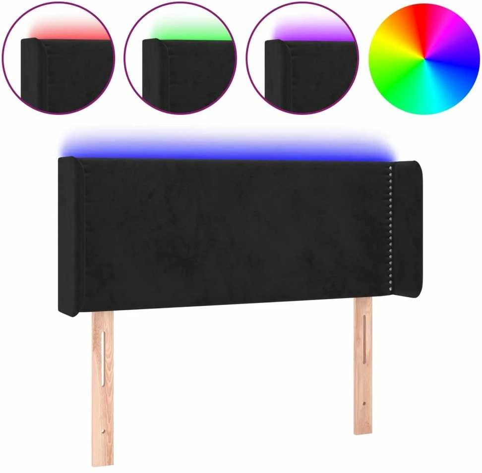 Galvūgalis su LED, juodos spalvos, 93x16x78/88cm, aksomas
