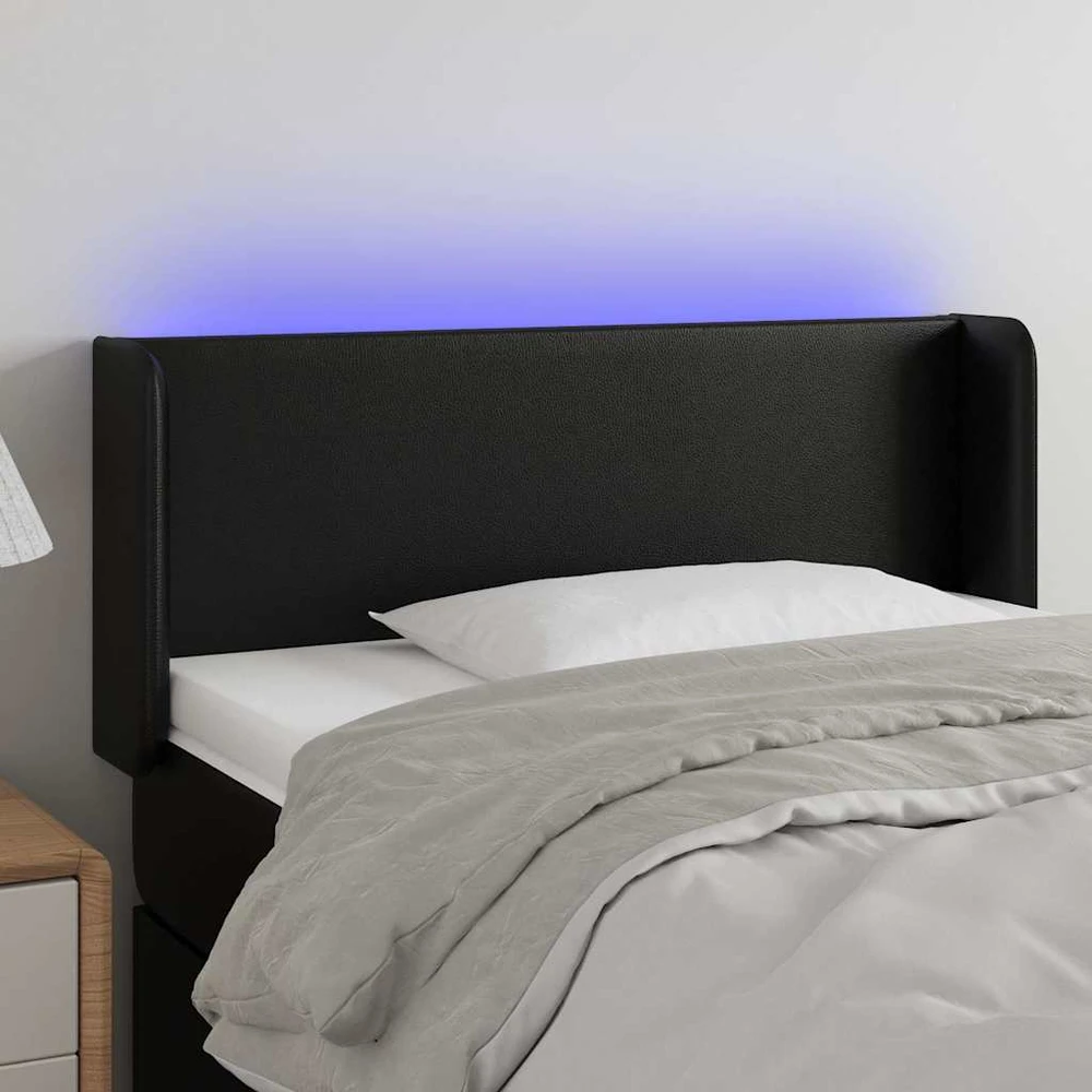 Galvūgalis su LED, juodos spalvos, 93x16x78/88cm, dirbtinė oda