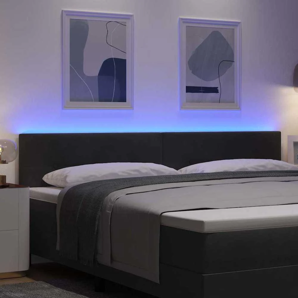 LED galvūgalis su LED juostelėmis Juodas 200 cm Aksomas