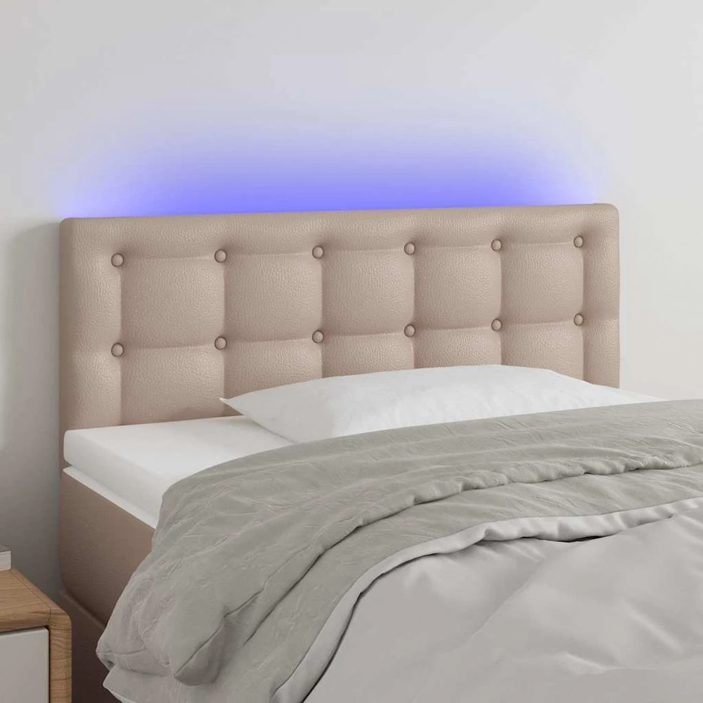 Galvūgalis su LED, kapučino spalvos, 80x5x78/88cm, dirbtinė oda