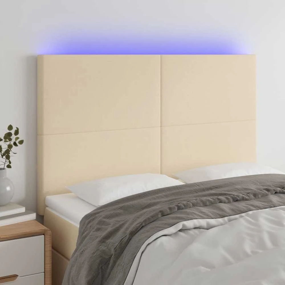Galvūgalis su LED, kreminės spalvos, 144x5x118/128cm, audinys