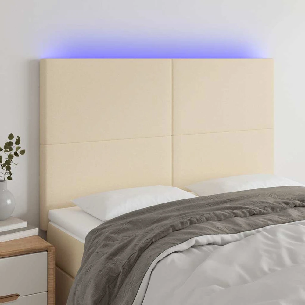 Galvūgalis su LED, kreminės spalvos, 144x5x118/128cm, audinys