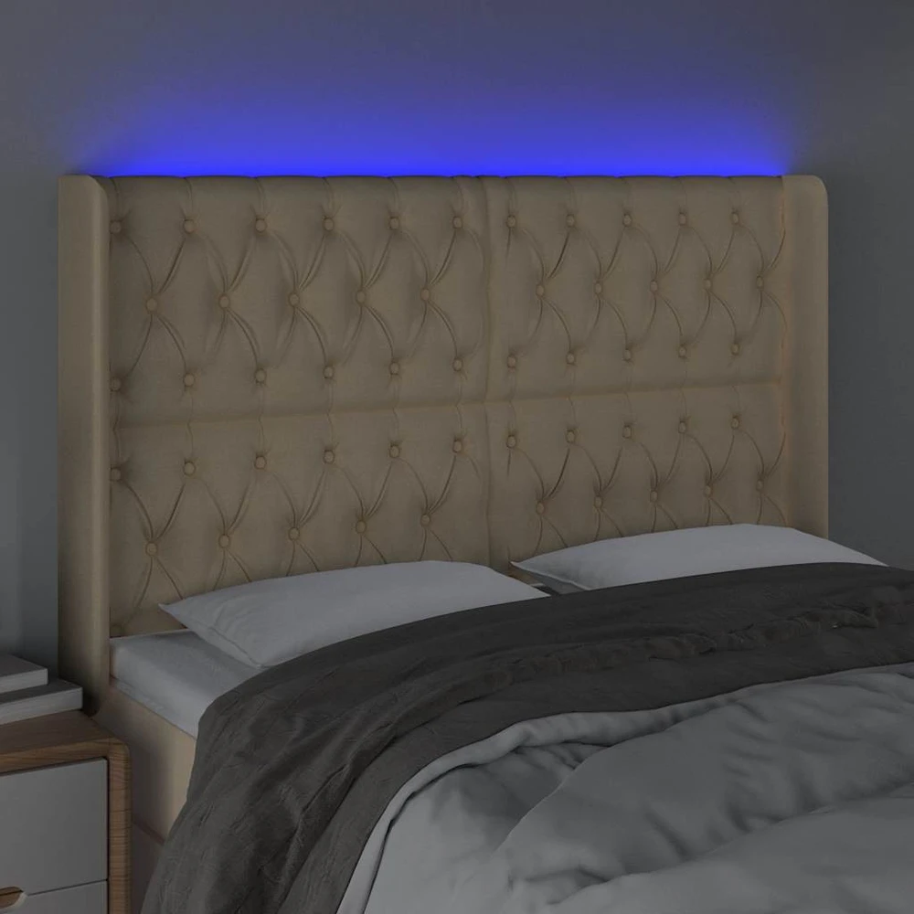 Galvūgalis su LED, kreminės spalvos, 147x16x118/128cm, audinys