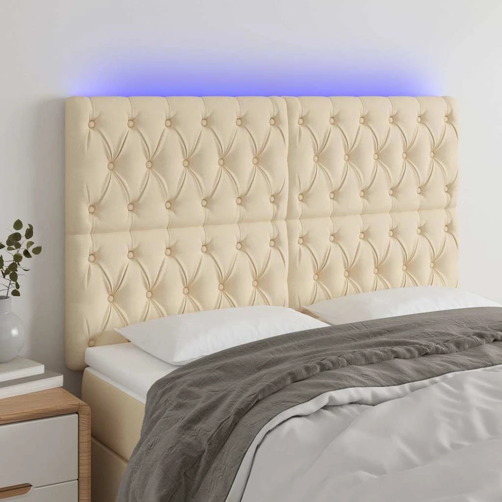 Galvūgalis su LED, kreminės spalvos, 160x7x118/128cm, audinys