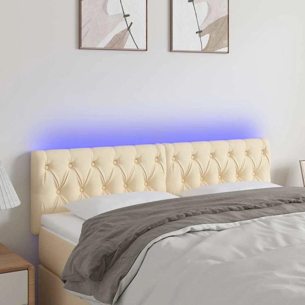 Galvūgalis su LED, kreminės spalvos, 160x7x78/88cm, audinys