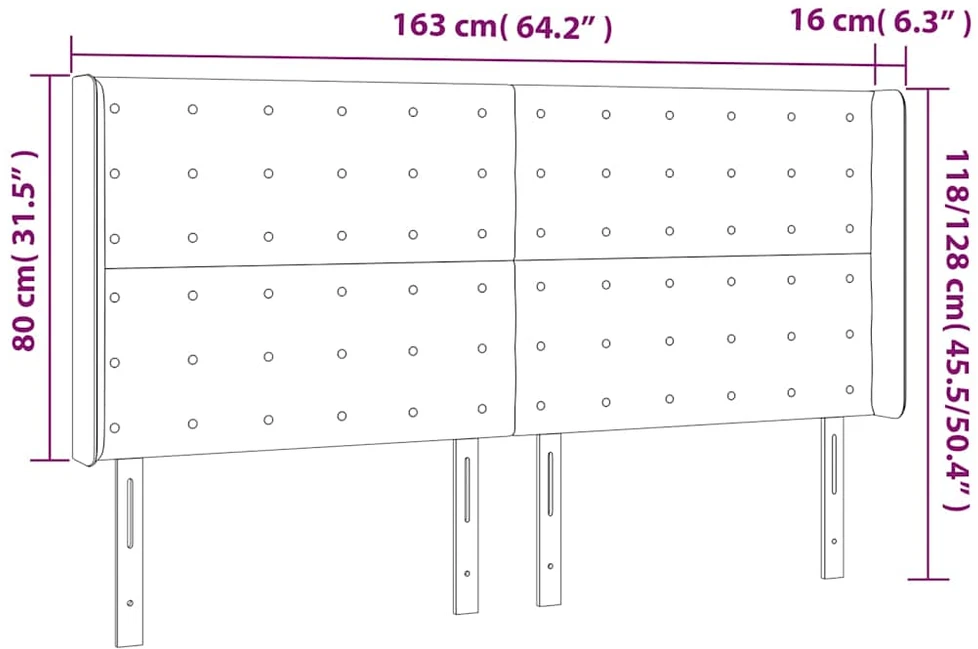 Galvūgalis su LED, kreminės spalvos, 163x16x118/128cm, audinys