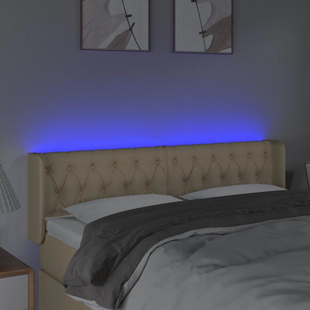 Galvūgalis su LED, kreminės spalvos, 163x16x78/88cm, audinys