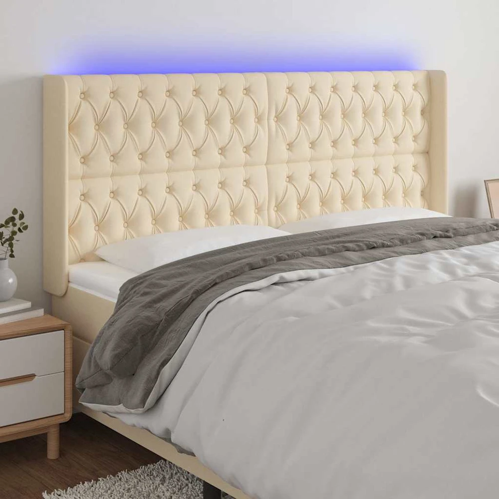 Galvūgalis su LED, kreminės spalvos, 203x16x118/128cm, audinys