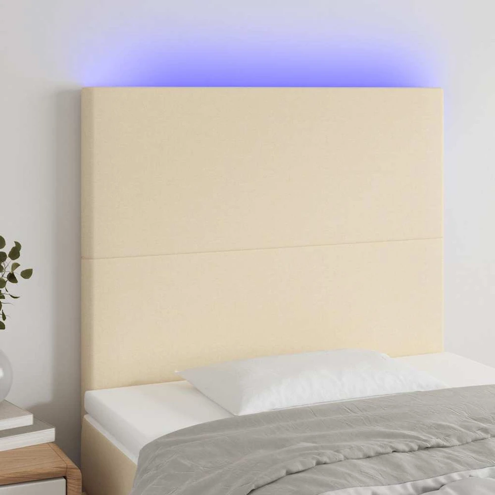 Galvūgalis su LED, kreminės spalvos, 80x5x118/128cm, audinys