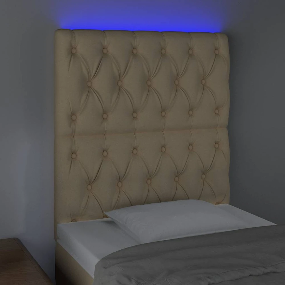 Galvūgalis su LED, kreminės spalvos, 80x7x118/128cm, audinys